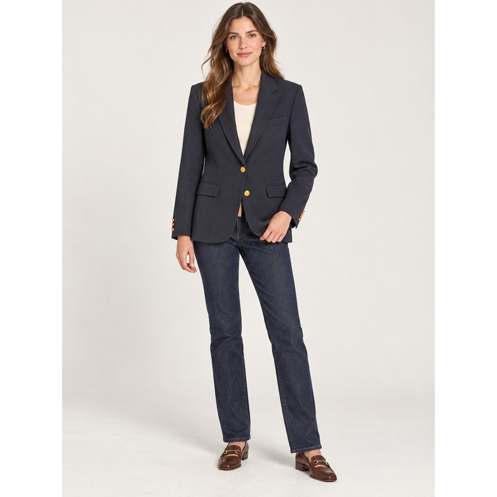 Lands' End Blazer Women Navy Blue Dark Academia Preppy 100% Wool Gold Buttons